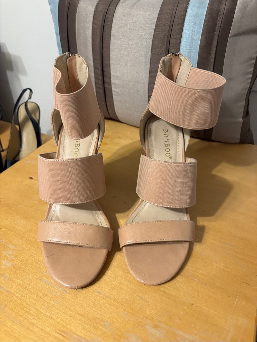 BAMBOO Blush Elastic Strap Heeled Sandals
